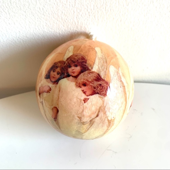 VINTAGE Christmas decoupage ball ornament 3 Angels Trio of child angels Blonde - Picture 3 of 5